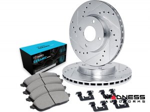 Mazda Miata MX-5 Brake Kit - Front - R1 Concepts - Ceramic Brake Pads - eLINE Drilled + Slotted Rotors Mazda Miata MX-5 Brake Kit - Front - R1 Concepts - Ceramic Brake Pads - eLINE Drilled + Slotted Rotors